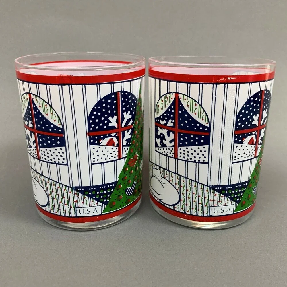 Jepcor Twas‎ Night Before Christmas Glasses Double Old Fashion 4 1/8 Lot of 2